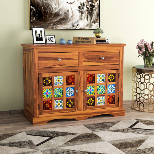 Pivra Solid Sheesham Wood Sideboard and Cabinets (Honey Finish)