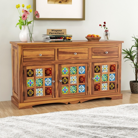 Pivra  Solid Sheesham Wood Sideboard and Cabinets (Honey Finish)