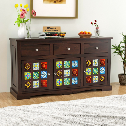 Pivra Solid Sheesham Wood Sideboard and Cabinets (Walnut Finish)