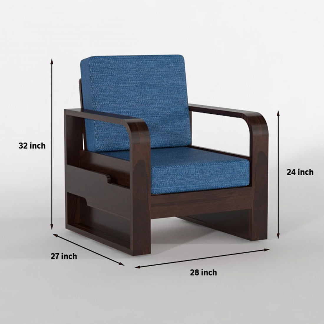 Wovian Solid Sheesham Wooden 1 Seater Sofa Set (Walnut Finish)