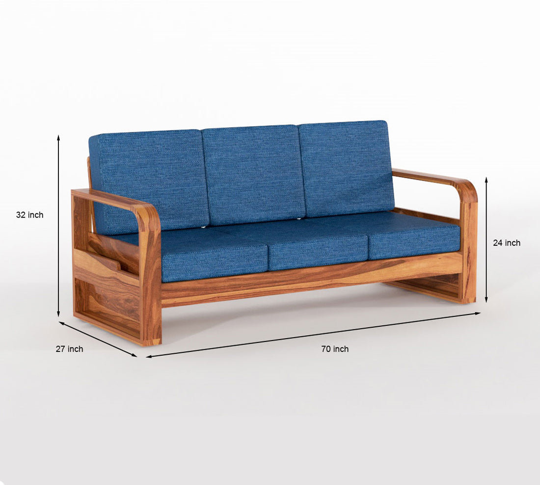 Calven Sheesham Wooden 3 Seater Sofa Set (Honey Finish)