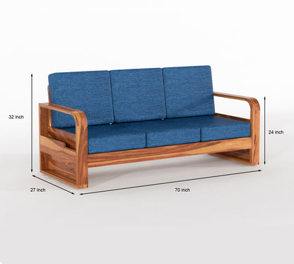 Calven Sheesham Wooden 3 Seater Sofa Set (Honey Finish)