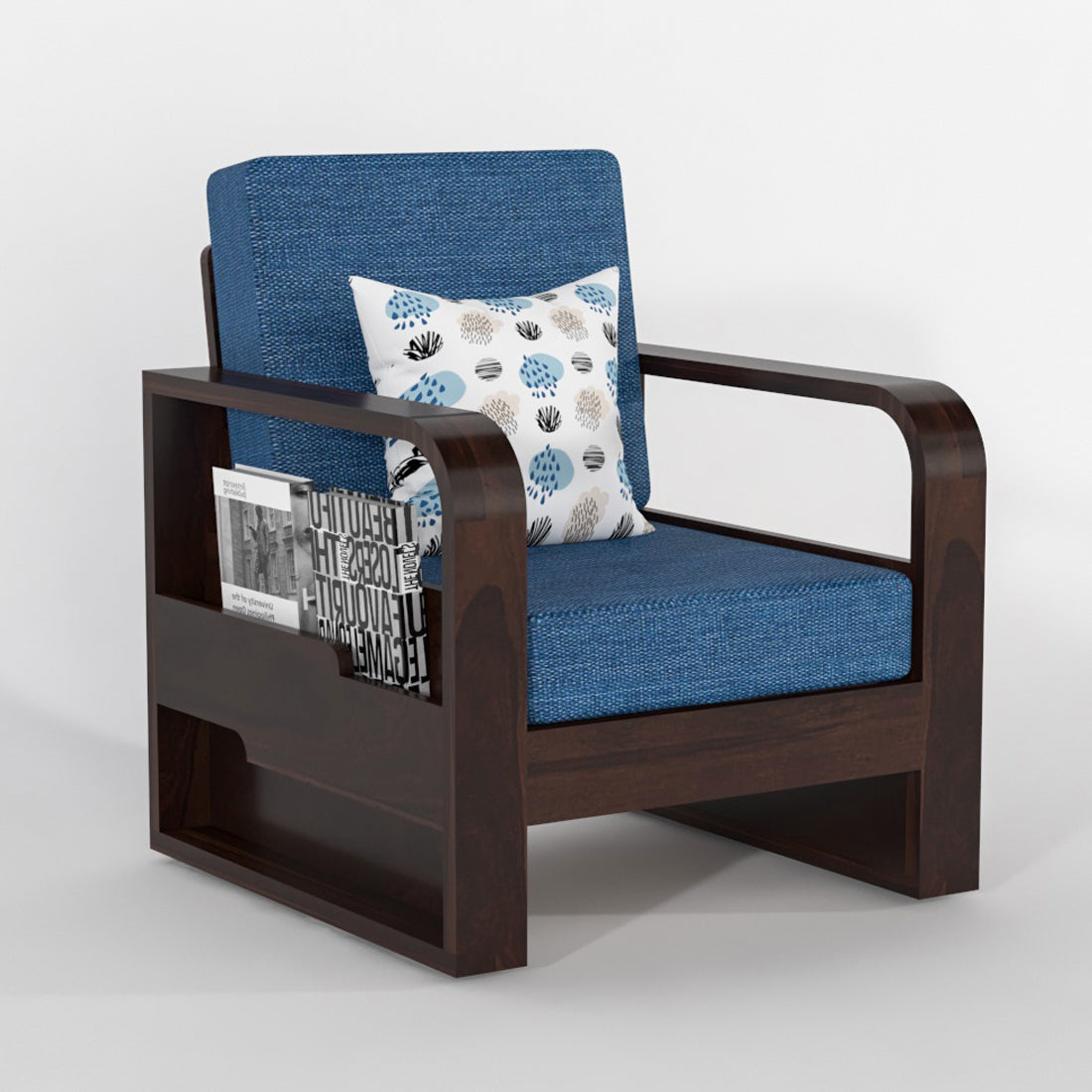 Wovian Solid Sheesham Wooden 1 Seater Sofa Set (Walnut Finish)