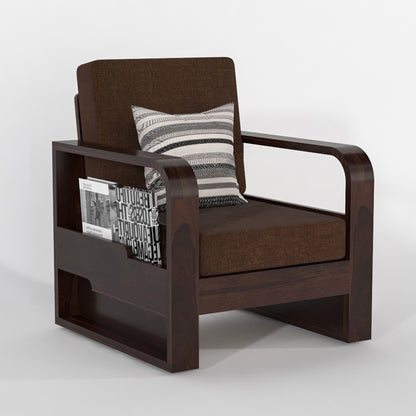 Wovian Solid Sheesham Wooden 1 Seater Sofa Set (Walnut Finish)