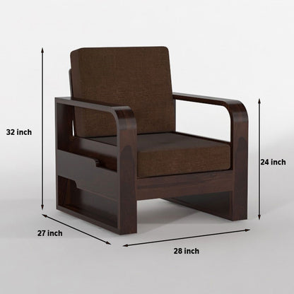 Wovian Solid Sheesham Wooden 1 Seater Sofa Set (Walnut Finish)