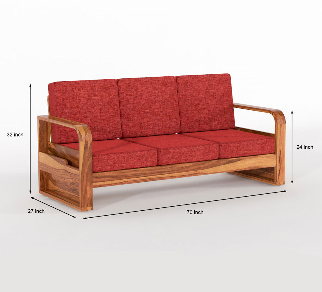 Calven Sheesham Wooden 3 Seater Sofa Set (Honey Finish)