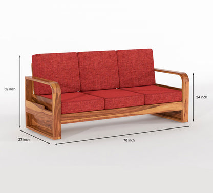 Calven Sheesham Wooden 3 Seater Sofa Set (Honey Finish)