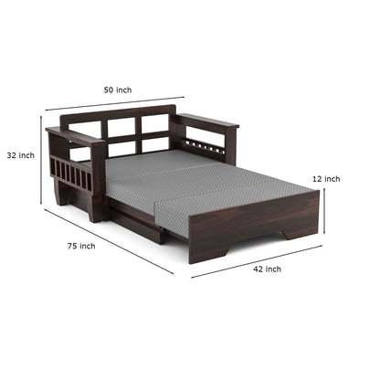 Bralor Solid Sheesham Wooden 2 Seater Sofa Cum Bed (Walnut Finish)
