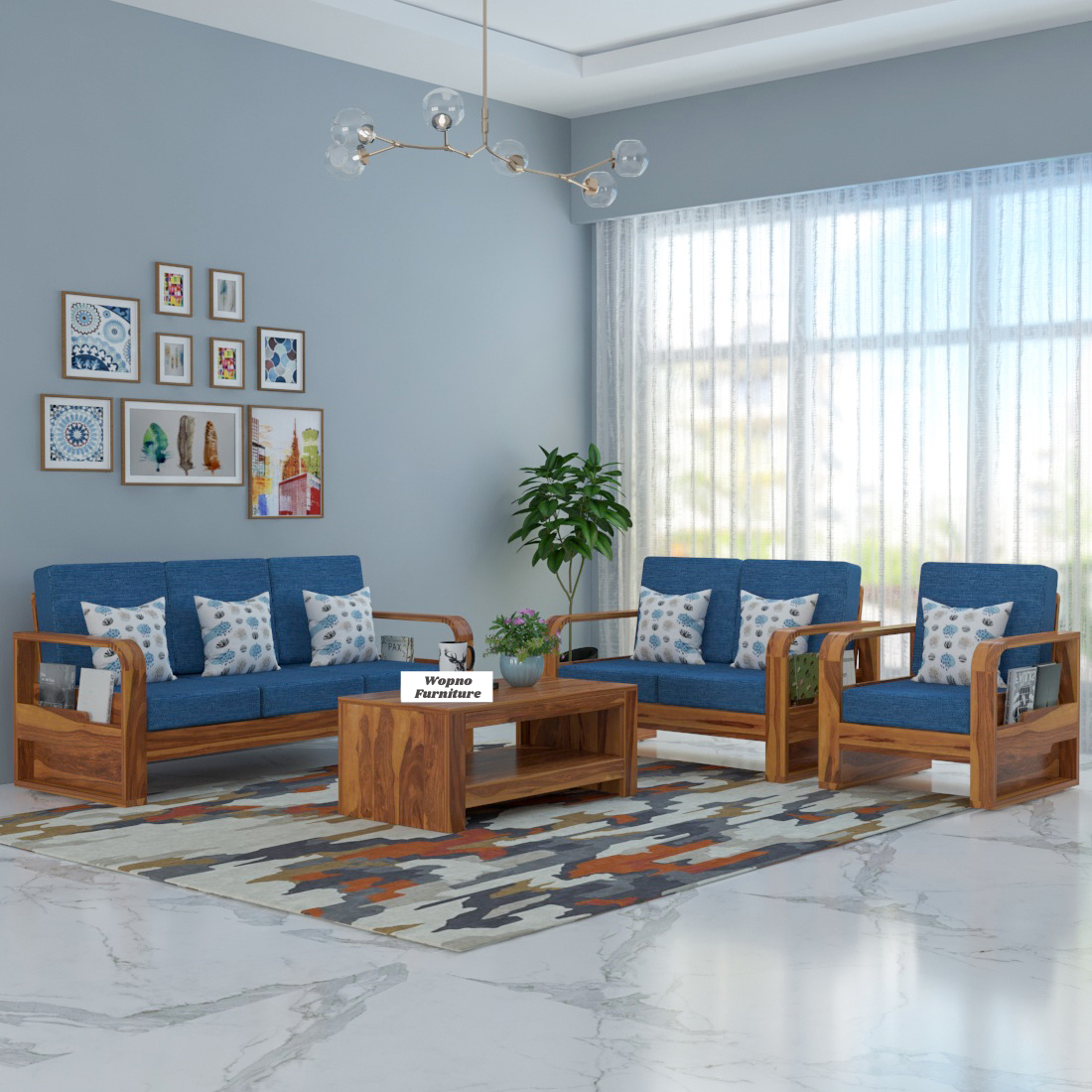 Zandor Sheesham Wooden 6 Seater Sofa Set (Honey Finish)