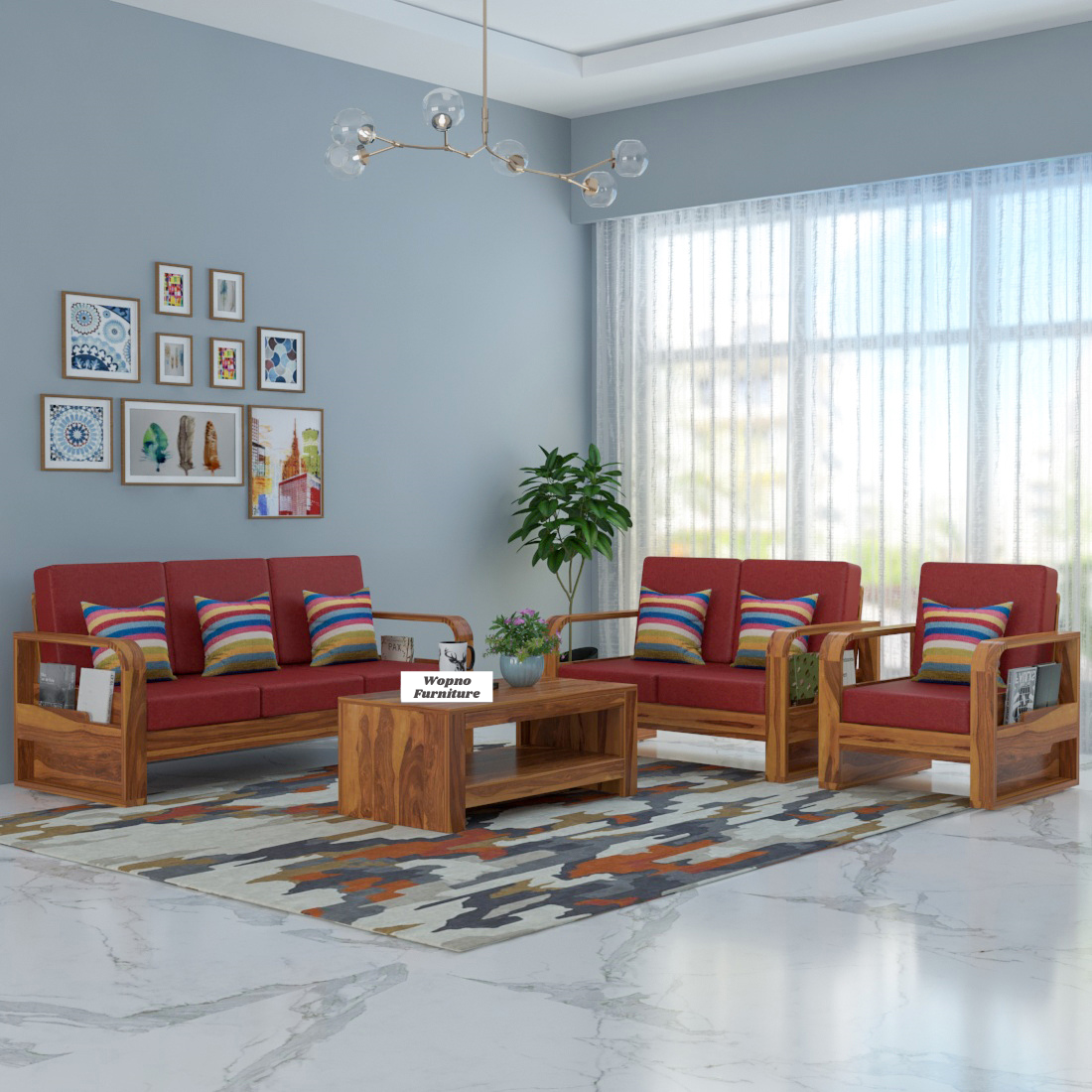 Zandor Sheesham Wooden 6 Seater Sofa Set (Honey Finish)