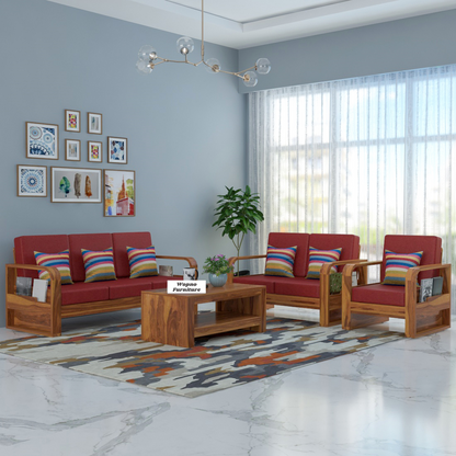 Zandor Sheesham Wooden 6 Seater Sofa Set (Honey Finish)