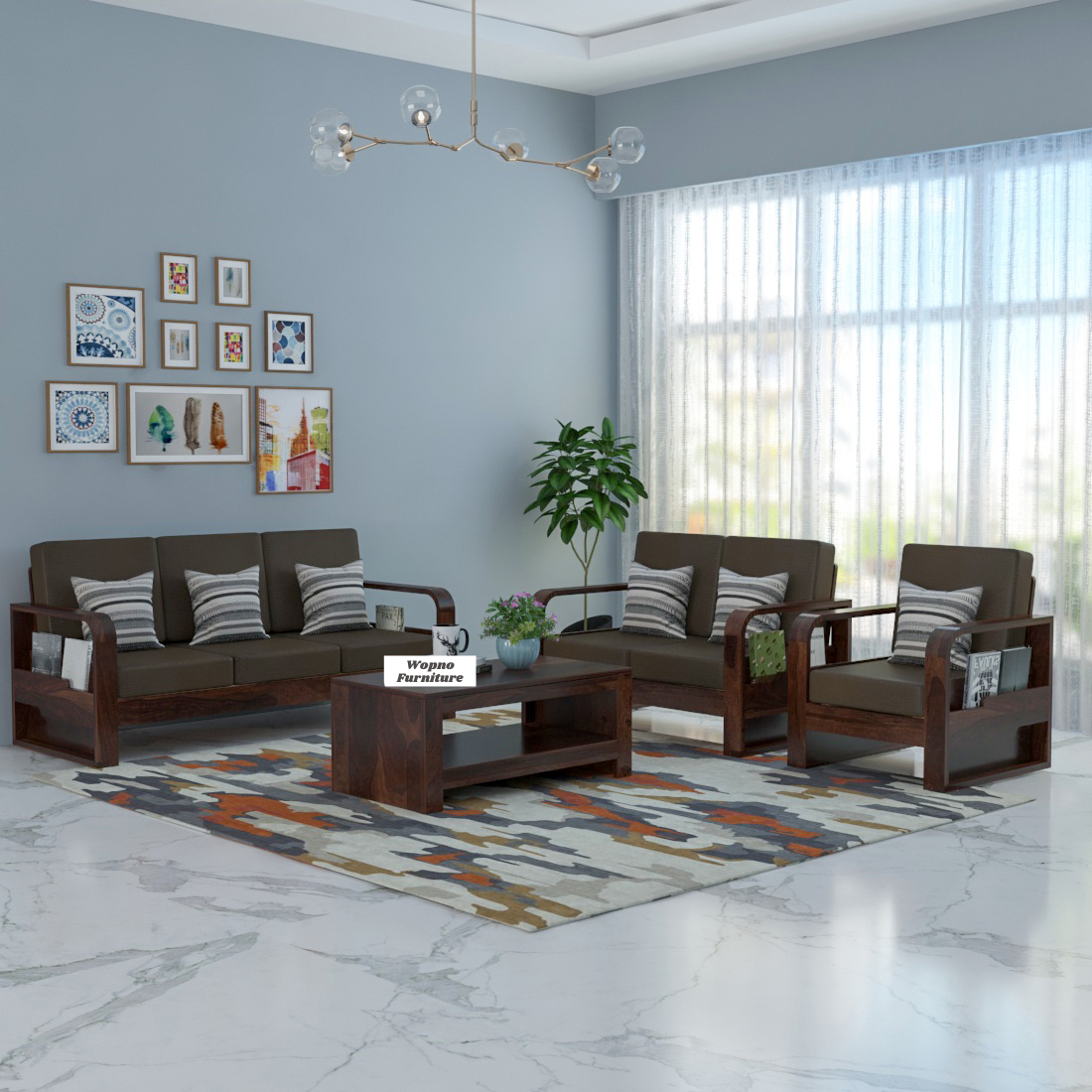 Zandor Sheesham Wooden 6 Seater Sofa Set (Walnut Finish)