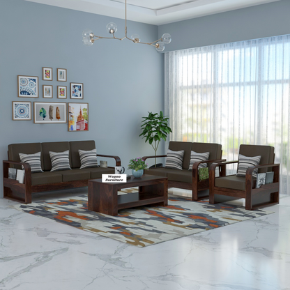 Zandor Sheesham Wooden 6 Seater Sofa Set (Walnut Finish)