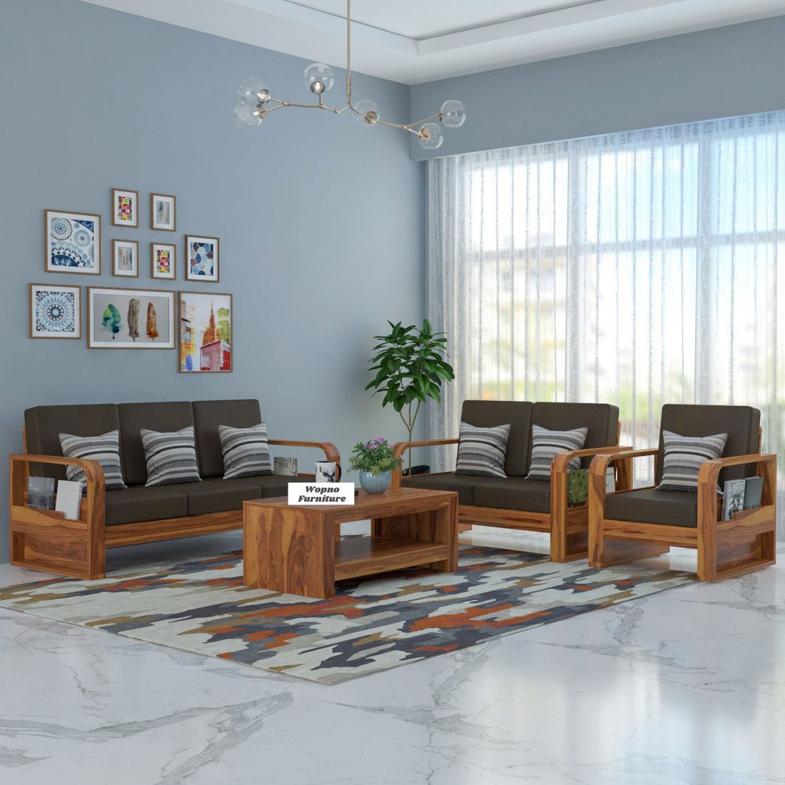 Zandor Sheesham Wooden 6 Seater Sofa Set (Honey Finish)