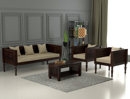 Sovric Solid Sheesham Wooden 5 Seater Sofa Set ( Walnut Finish )