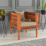Cindor Solid Sheesham  Wooden 1 Seater Sofa Arm Chair (Honey Finish )