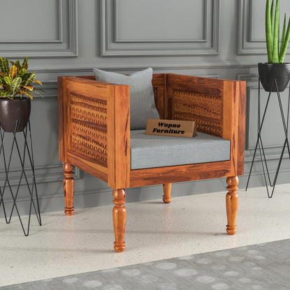 Cindor Solid Sheesham  Wooden 1 Seater Sofa Arm Chair (Honey Finish )