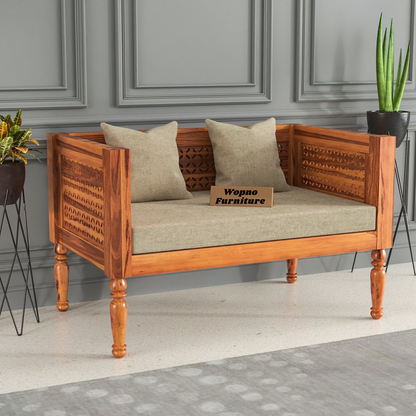 Lorian  Solid Sheesham Wooden 2 Seater Sofa Set  (Honey Finish)