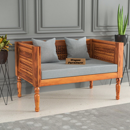 Lorian Solid Sheesham Wooden 2 Seater Sofa Set (Honey Finish)