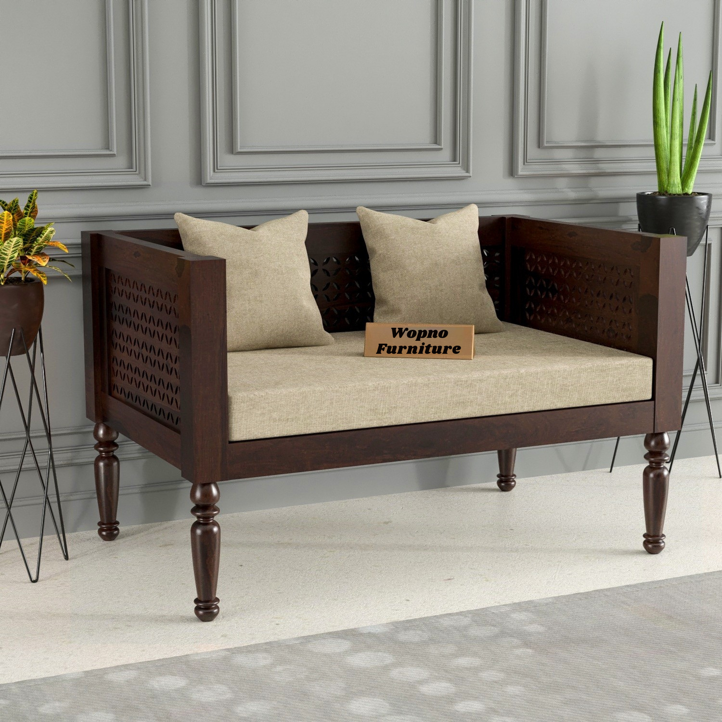 Lorian  Solid Sheesham Wooden 2 Seater Sofa Set  (Walnut  Finish)