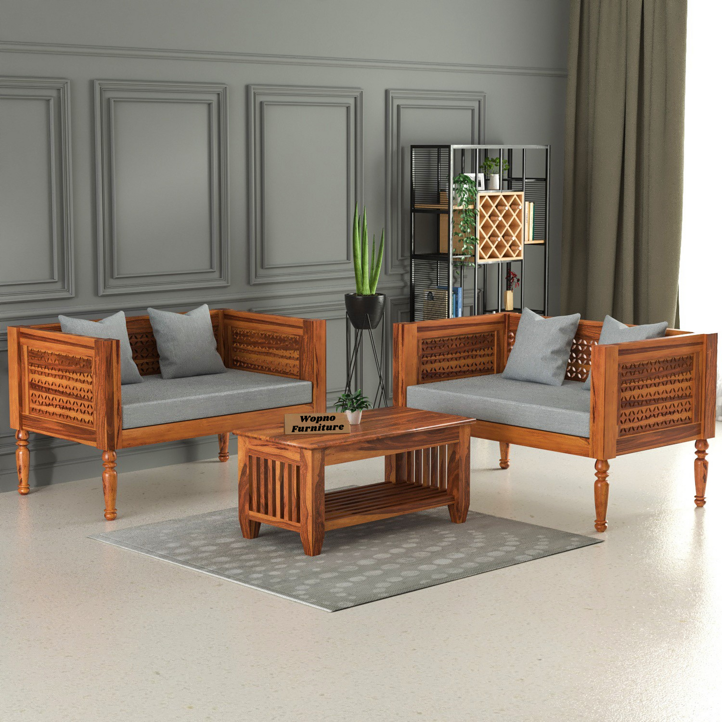 Marvon  Solid Sheesham Wooden 4 Seater Sofa Set (Honey Finish )