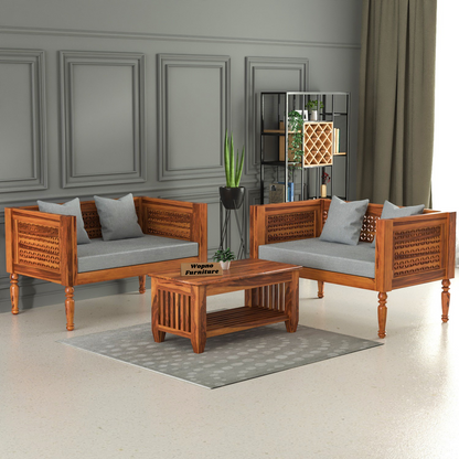 Marvon  Solid Sheesham Wooden 4 Seater Sofa Set (Honey Finish )