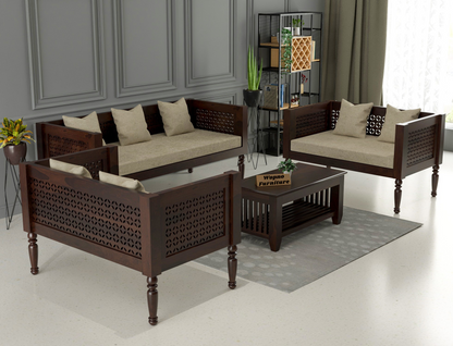 Drivor Solid Sheesham Wooden 7 Seater Sofa Set (Walnut Finish)