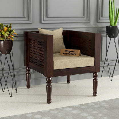 Cindor Solid Sheesham  Wooden 1 Seater Sofa Arm Chair ( Walnut Finish )