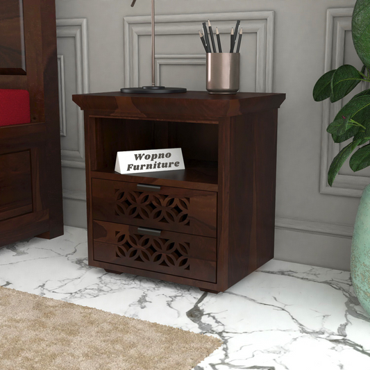 Movralionel Solid Sheesham Wood Bedside Table (Walnut Finish)