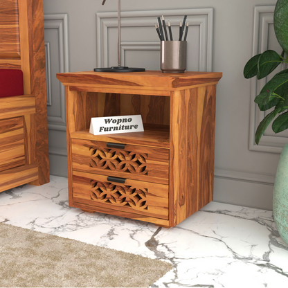 Movralionel Solid Sheesham Wood Bedside Table (Natural Finish)