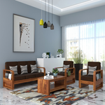 Brivon Sheesham Wooden 5 Seater Sofa Set (Honey Finish)