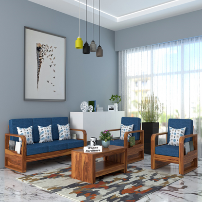 Brivon Sheesham Wooden 5 Seater Sofa Set (Honey Finish)