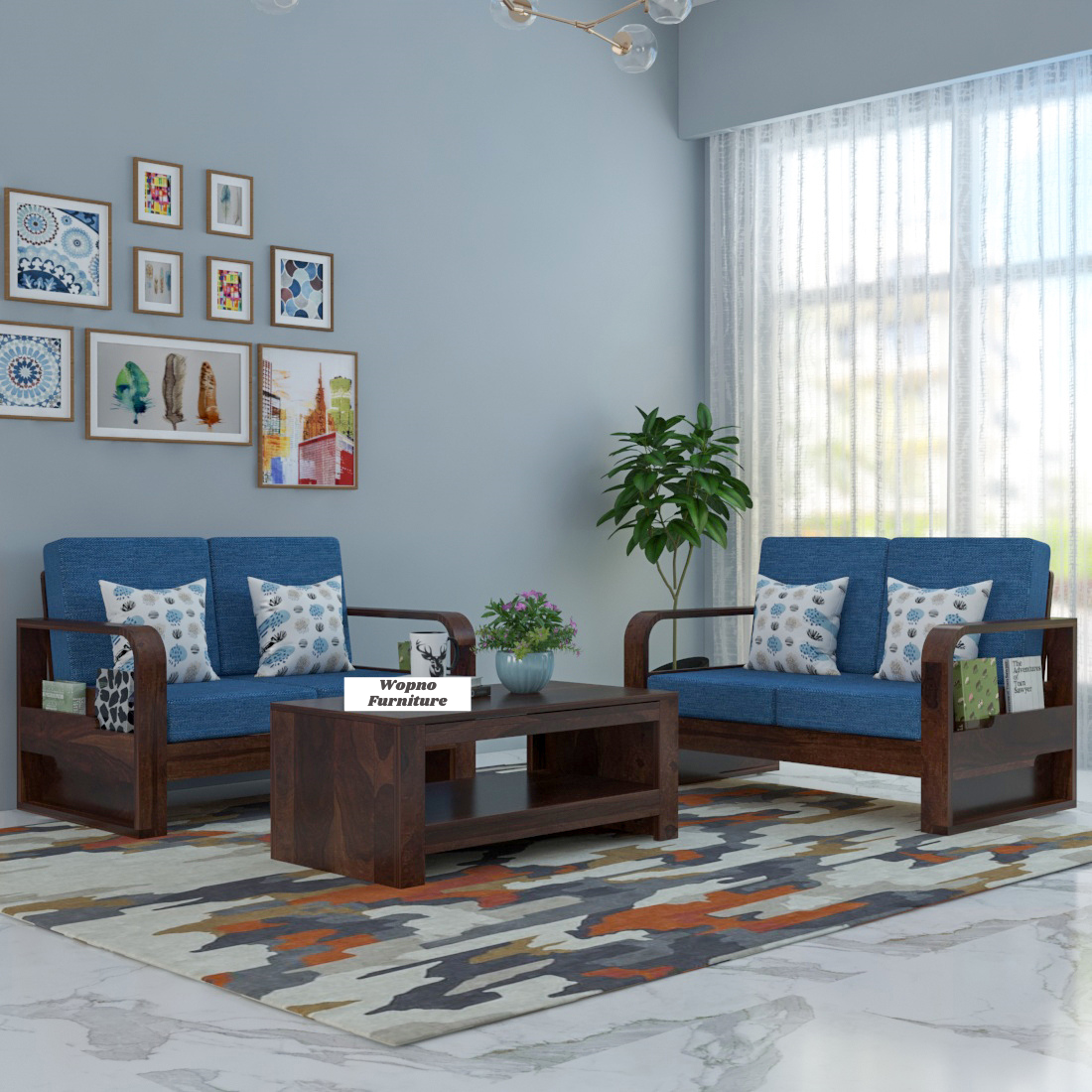 Orynel Sheesham Wooden 4 Seater Sofa Set (Walnut Finish)