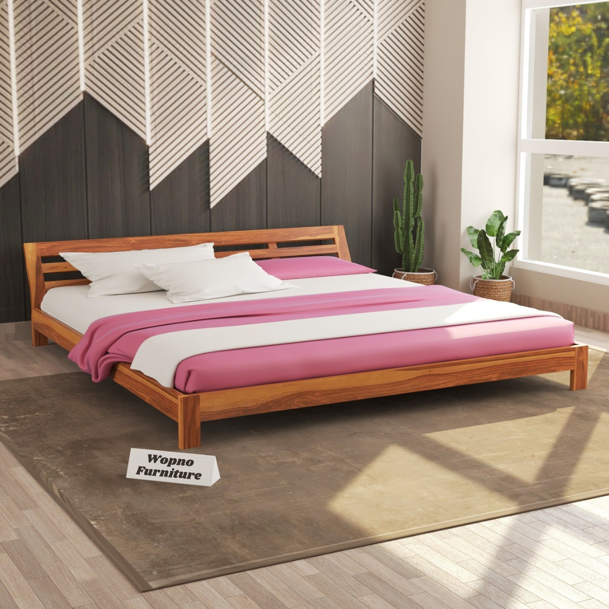 Umrel  Solid Sheesham Wood King Size Bed Without Storage (Honey. Finish)