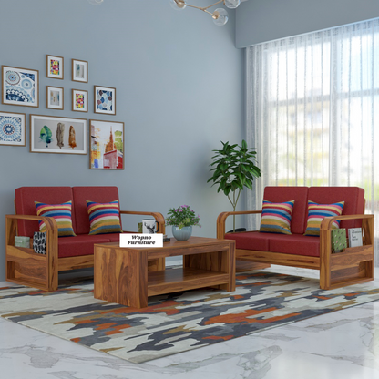 Orynel Sheesham Wooden 4 Seater Sofa Set (Honey Finish)