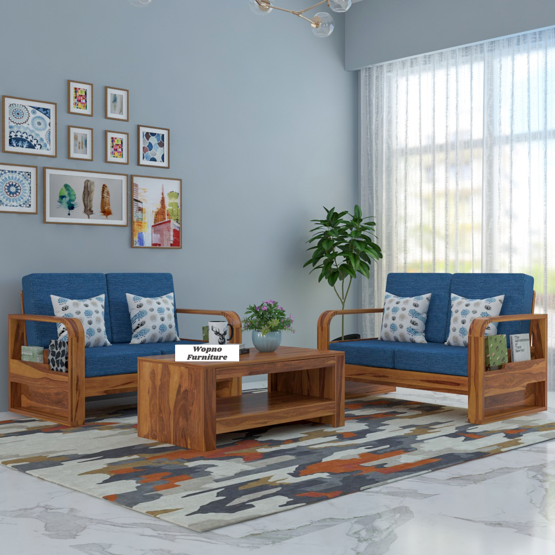 Orynel Sheesham Wooden 4 Seater Sofa Set (Honey Finish)