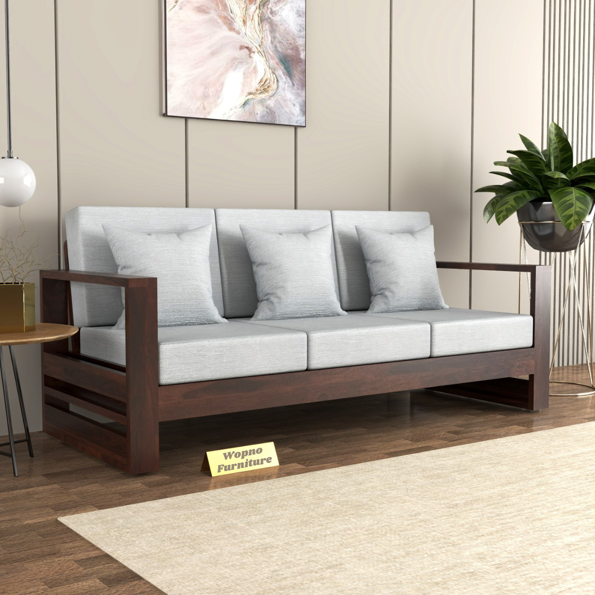 Nivora Sheesham Wooden 3 Seater Sofa Set (Walnut Finish)