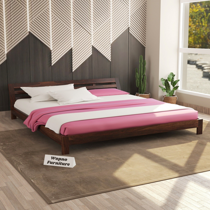 Umrel  Solid Sheesham Wood King Size Bed Without Storage (Walnut . Finish)