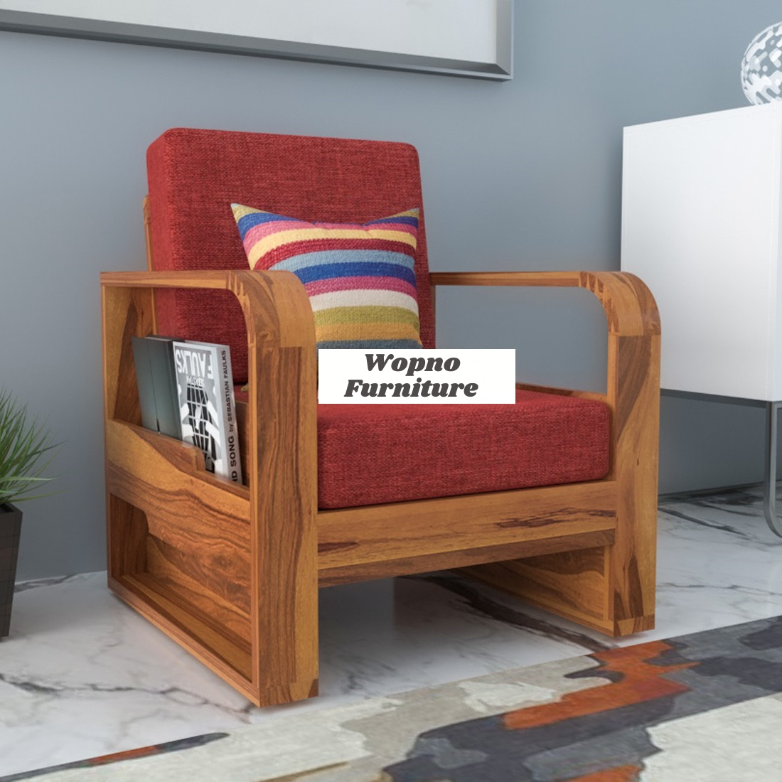 Wovian Solid Sheesham Wooden 1 Seater Sofa Set (Honey  Finish)