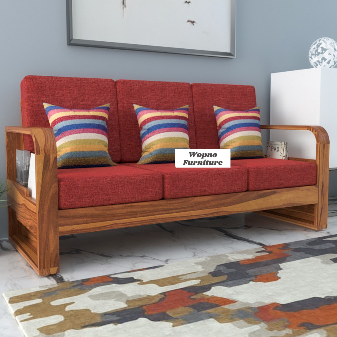 Calven Sheesham Wooden 3 Seater Sofa Set (Honey Finish)