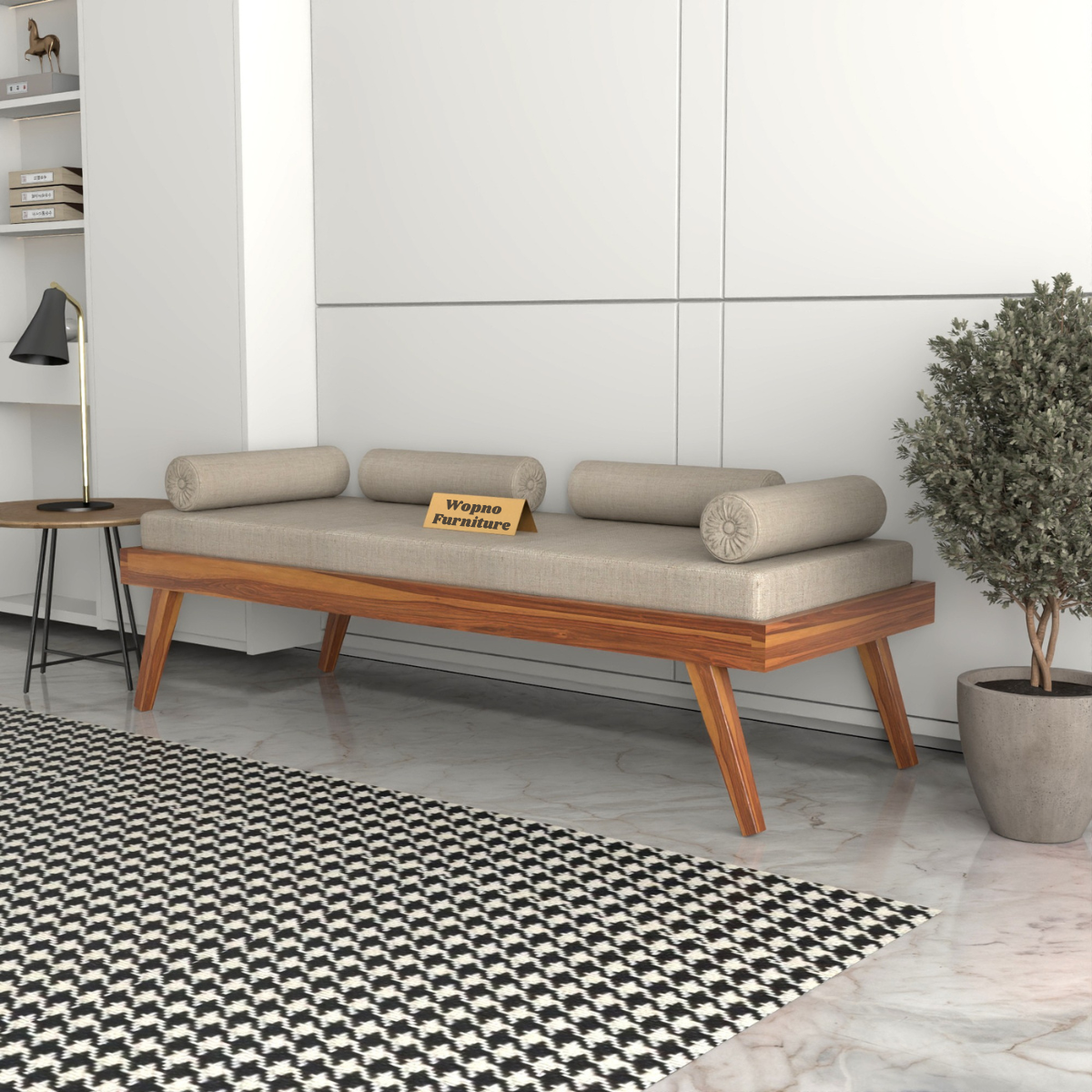 Lomric Solid Sheesham Wood Diwan Bed (Honey Finish )