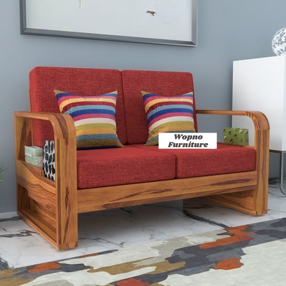 Juvric Solid Sheesham Wooden 2 Seater Sofa Set (Honey Finish)