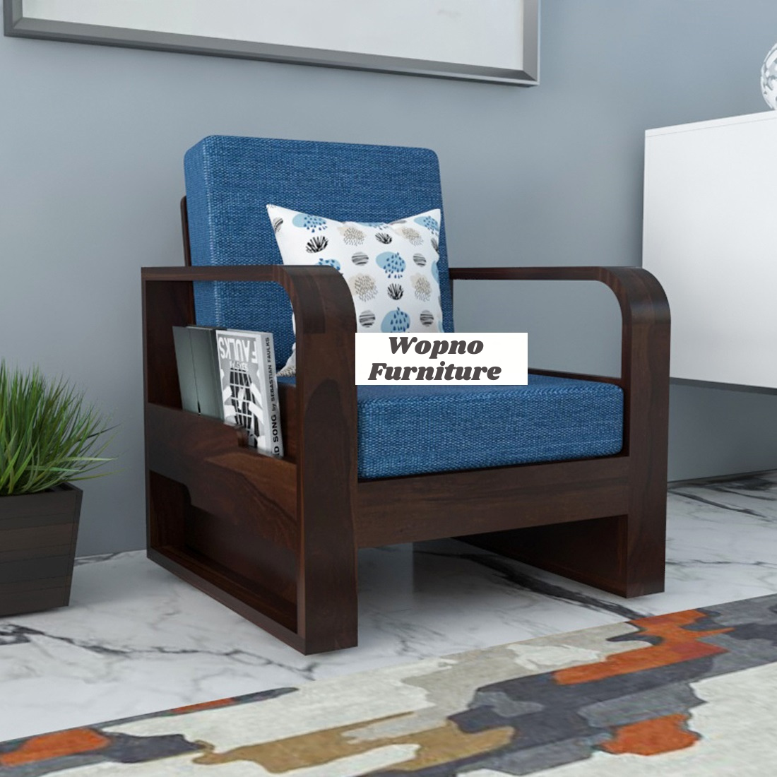 Wovian Solid Sheesham Wooden 1 Seater Sofa Set (Walnut Finish)