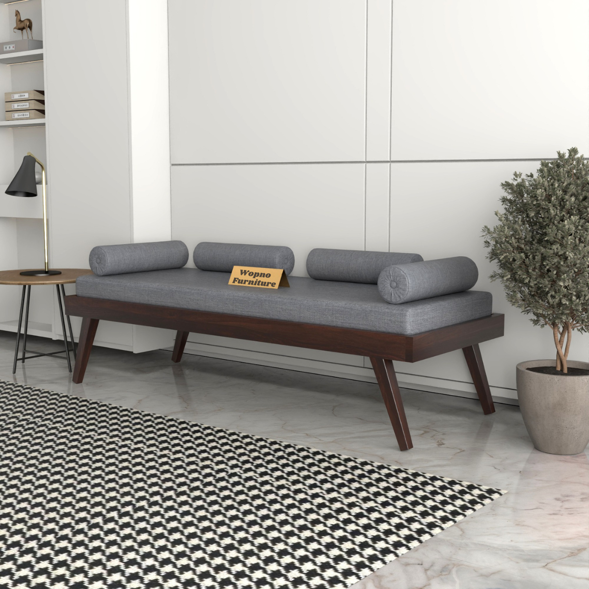 Lomric Solid Sheesham Wood Diwan Bed (Walnut Finish )