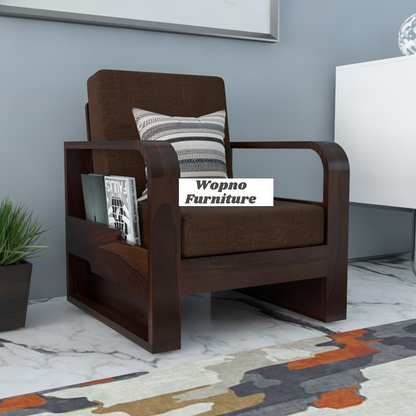 Wovian Solid Sheesham Wooden 1 Seater Sofa Set (Walnut Finish)