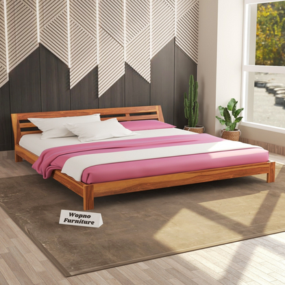 Umrel Solid Sheesham Wood Queen  Size Bed Without Storage (Honey. Finish)