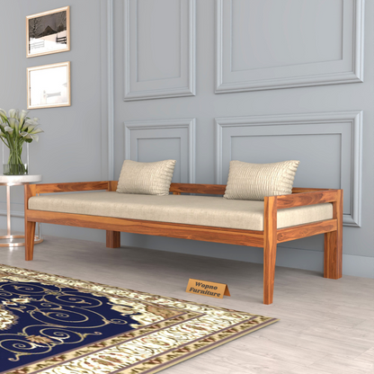 Tivra Solid Sheesham Wood Diwan Bed (Honey Finish )