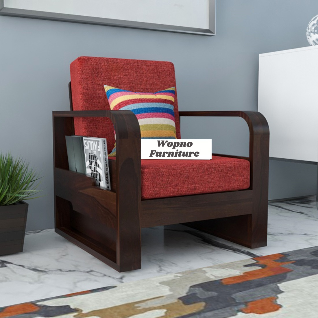 Wovian Solid Sheesham Wooden 1 Seater Sofa Set (Walnut Finish)