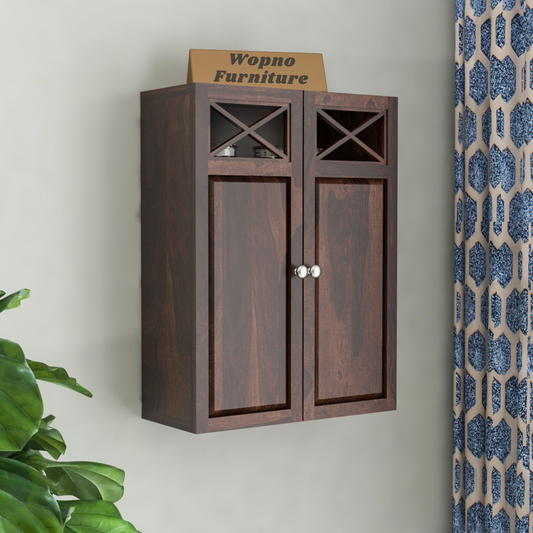 Yelric Solid Sheesham Wood Wall Mounted Kitchen Cabinet | 2-Door Unit With Storage  (Walnut Finish)