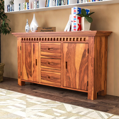 Pivra Solid Sheesham Wood Sideboard and Cabinets (Honey Finish)